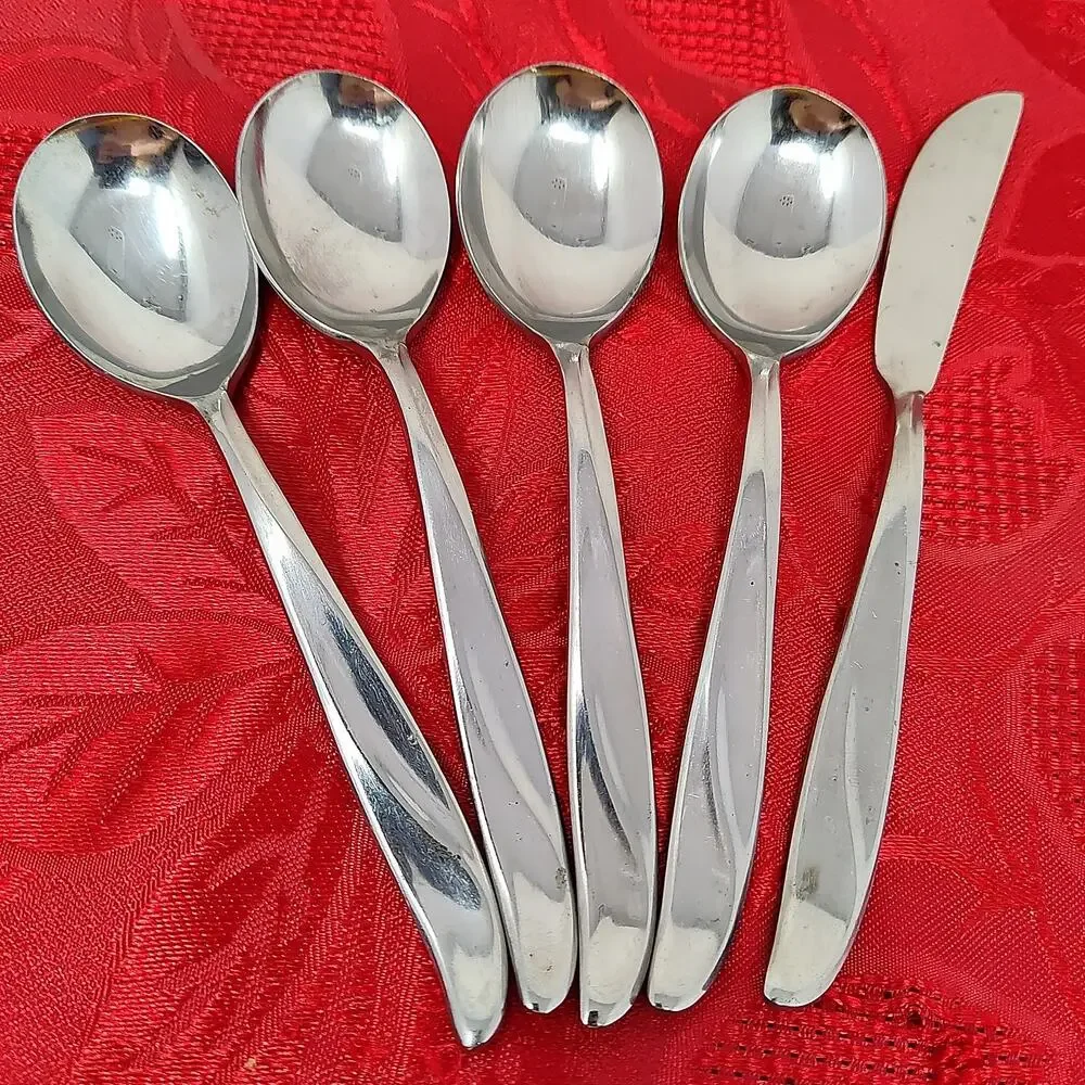 4+1 Tsp Towle SCC Supreme Cutlery Stainless Japan TWS110 Curved Tip Teaspoons